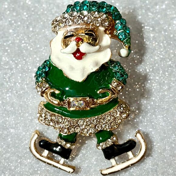 Charming Santa & Skate Shoes Brooch Pin. Red, Purple or Green - Picture 1 of 6